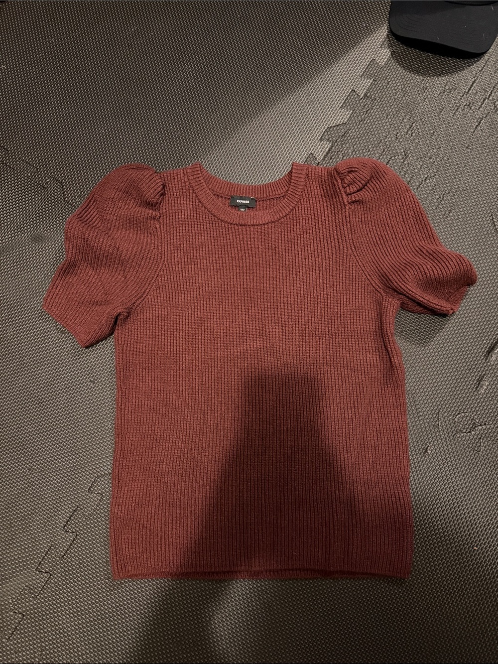 Express burgundy Short Puff Sleeve Rib Knit Sweater